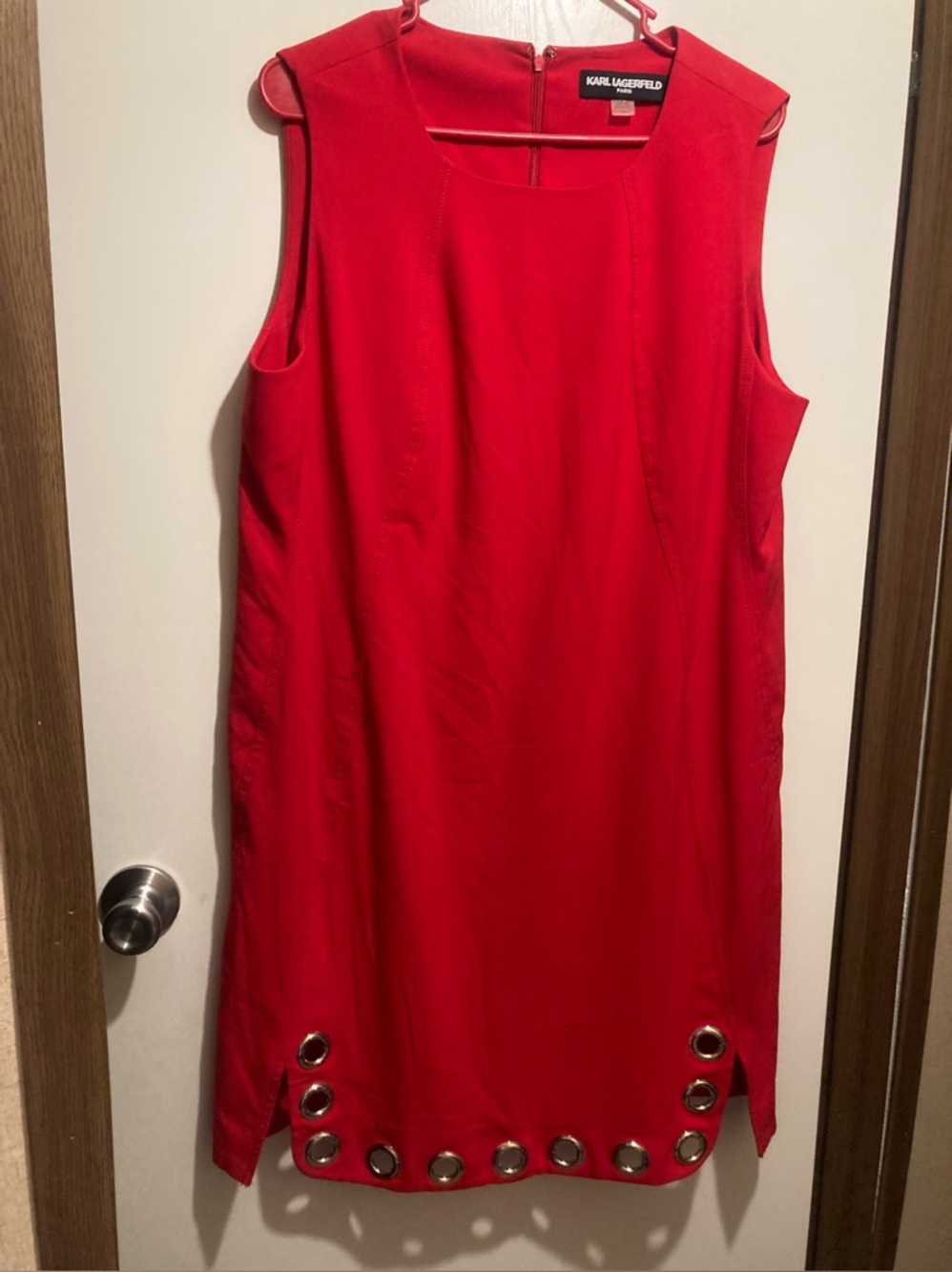 Karl Lagerfeld Vibrant Red Sleeveless Shift Dress with Metal Eyelets